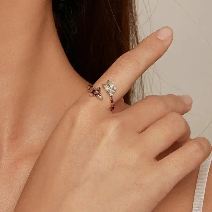 Koi fish ring in silver and gold adjustable ring sterling silver with clear cz