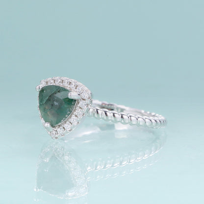 Moss agate ring trillion-cut in 925 sterling silver