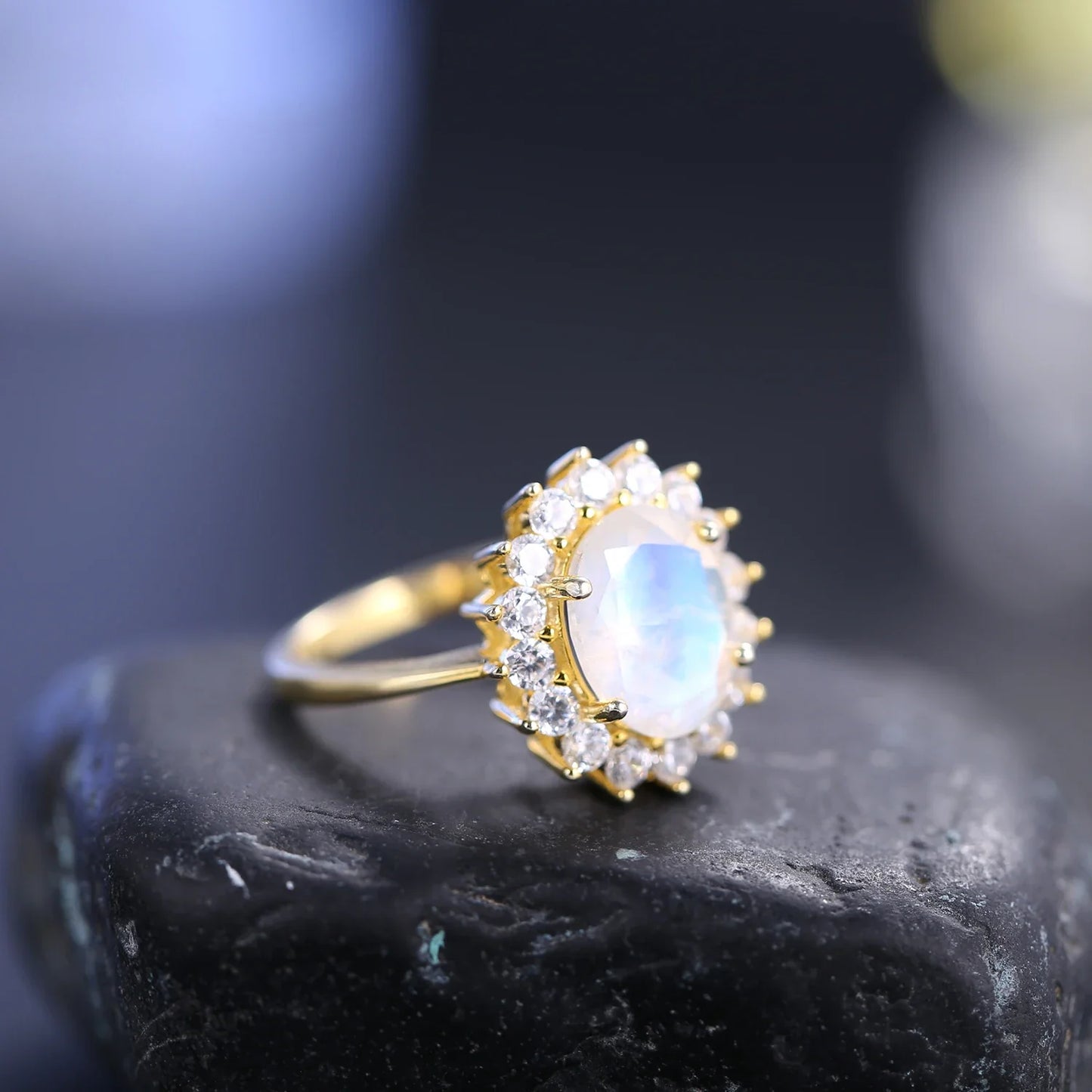 Moonstone ring vintage style moonstone engagement ring Princess Diana ring