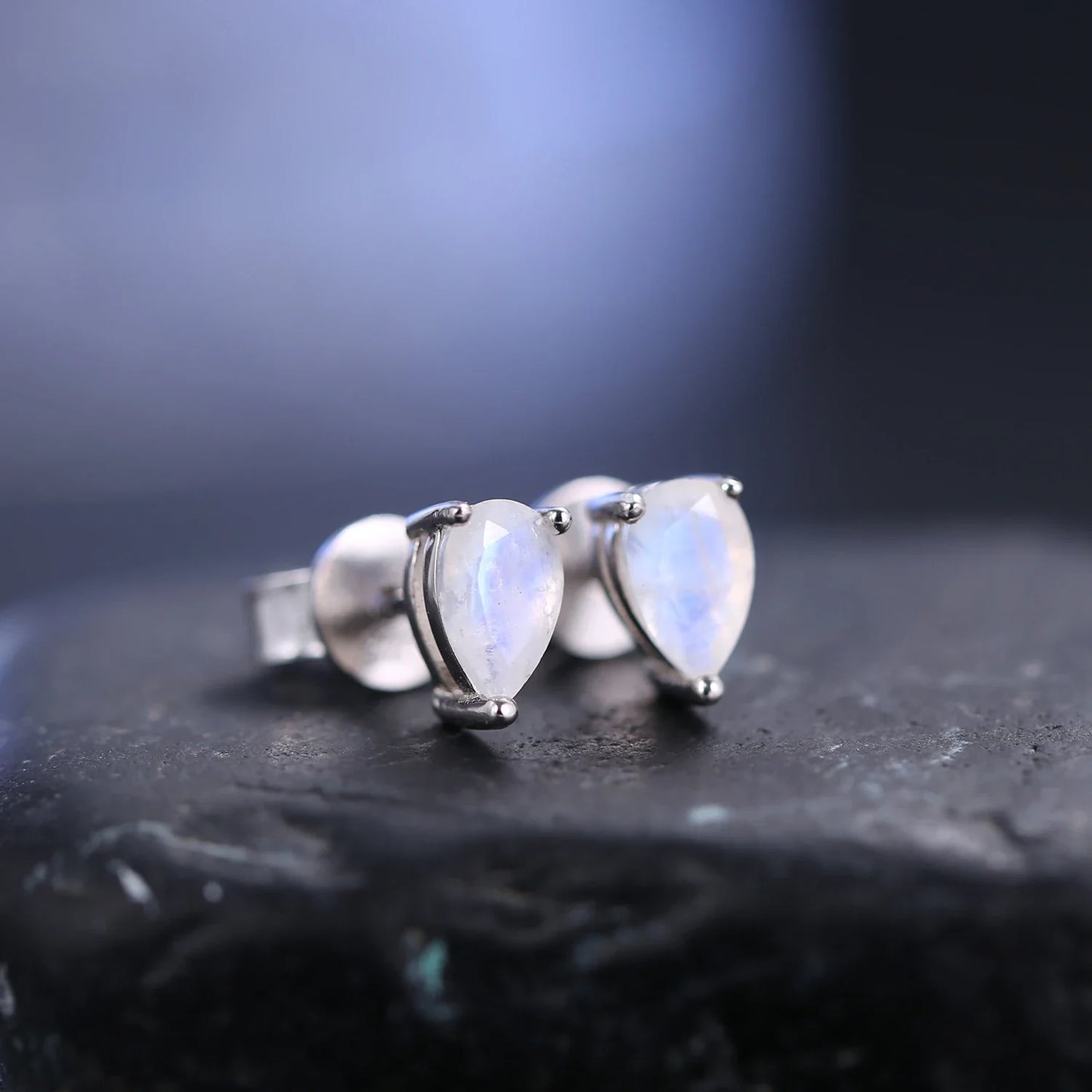 Silver moonstone earrings with teardrop moonstones stud earrings for ladies