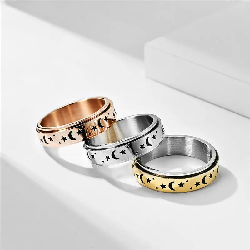 Moon and star anxiety ring stainless steel