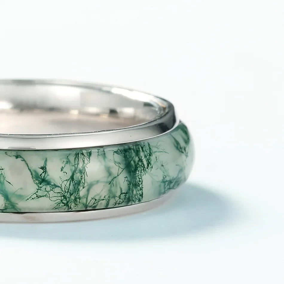 Moss agate band ring vintage style for men and for women