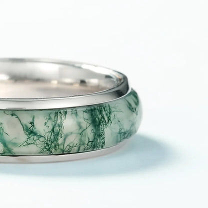 Moss agate band ring vintage style for men and for women