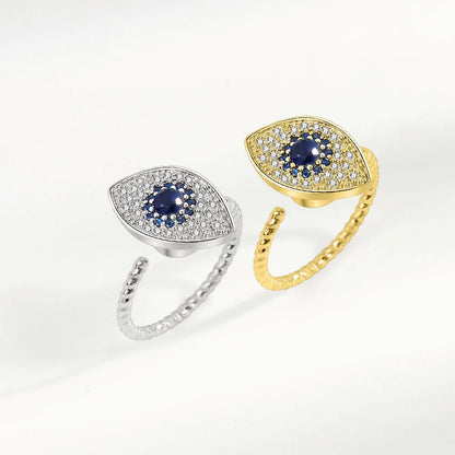 Rotatable evil eye anxiety ring sterling silver