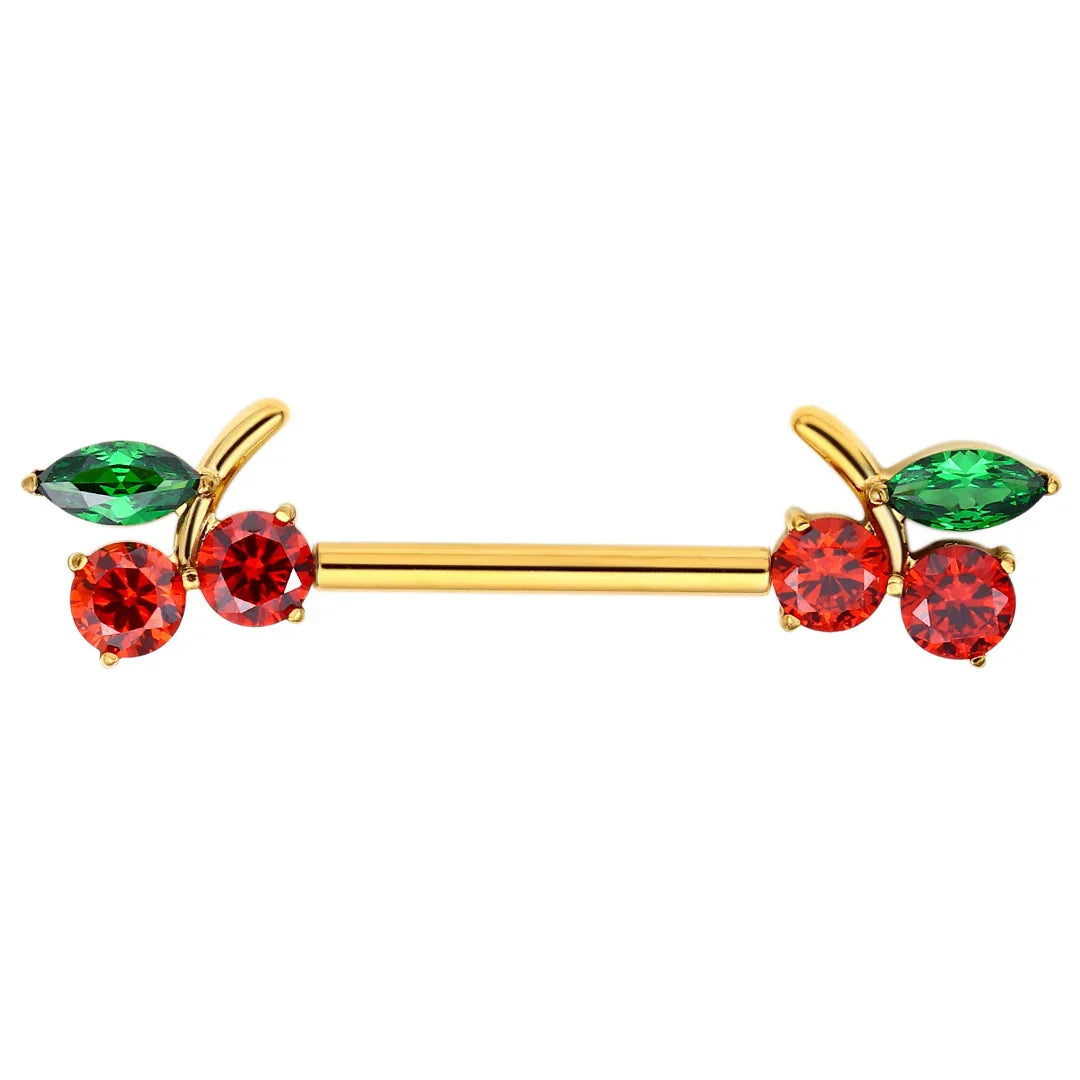 Cherry nipple rings nipple piercing bars cute and sexy titanium 14G 14mm 1 pair
