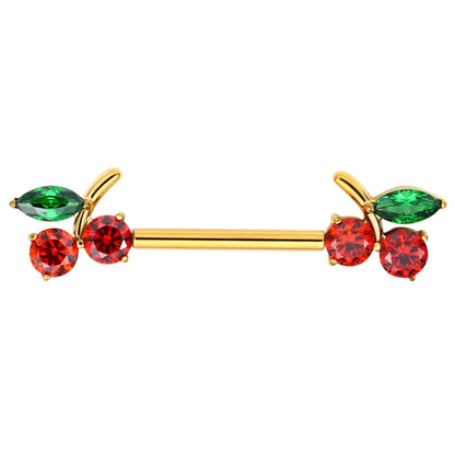 Cherry nipple rings nipple piercing bars cute and sexy titanium 14G 14mm 1 pair