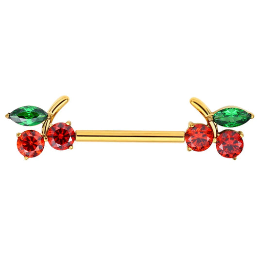 Cherry nipple rings nipple piercing bars cute and sexy titanium 14G 14mm 1 pair