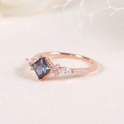 Rose gold alexandrite ring color changing