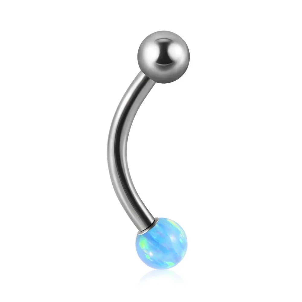 Barbell eyebrow piercing with opal titanium curved barbell