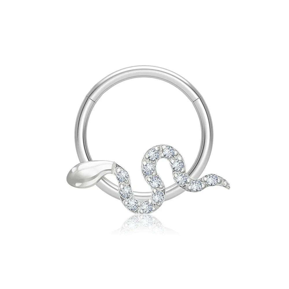 Snake daith ring with diamond cz in gold and silver titanium septum clicker ring