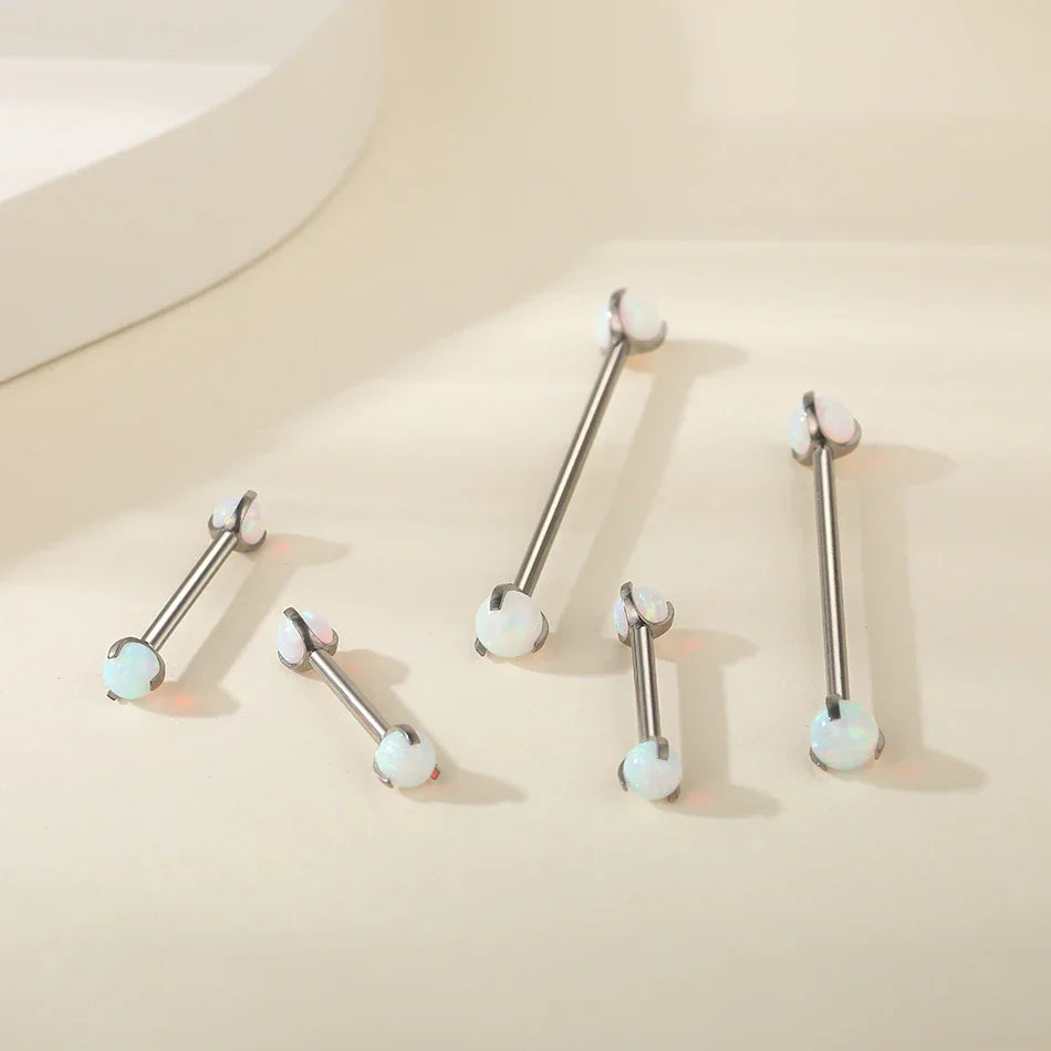 Opal industrial barbell earring titanium 12mm 14mm 16mm 34mm 36mm 38mm nipple piercing 14G