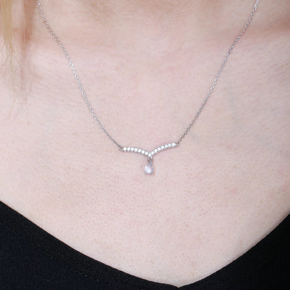 V-shape moonstone necklace curved bar necklace gift for her birthstone necklace