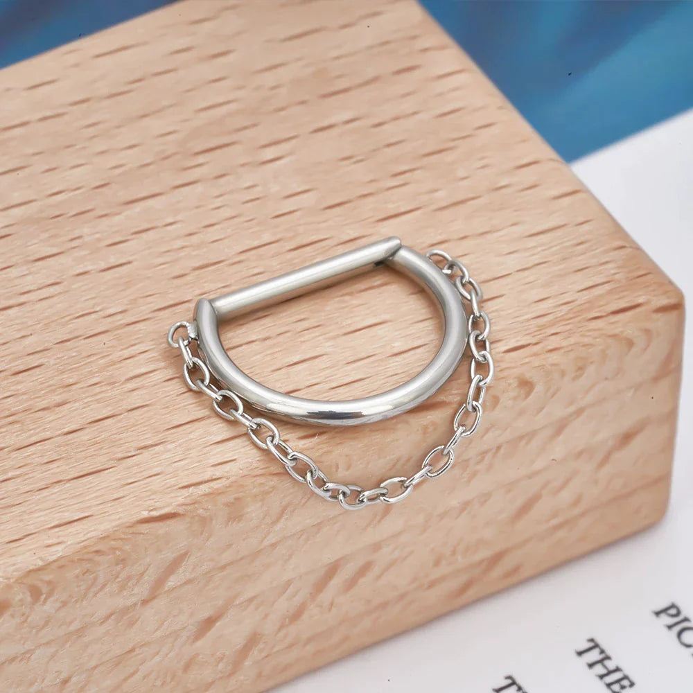 Chain septum ring titanium 16G half circle D shape hinged segment clicker