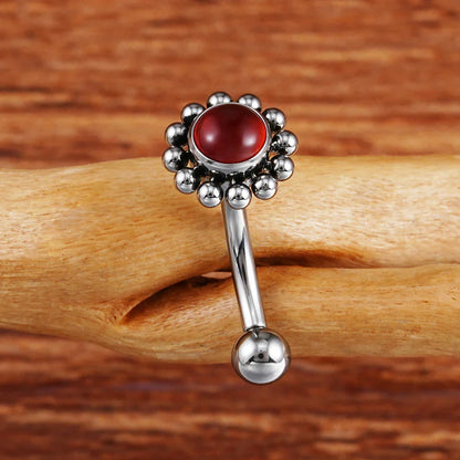 Rook piercing stud with natural gemstones titanium 16G flower rook earring curved barbell
