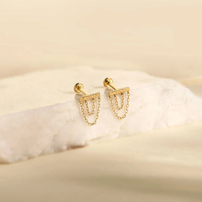14K gold helix earring with chains conch earrings earlobe piercing jewelry labret stud