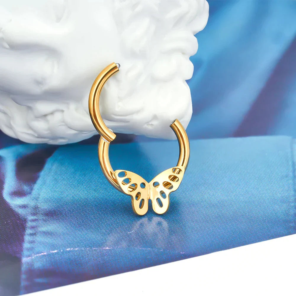 Butterfly septum ring titanium butterfly wings butterfly nose piercing