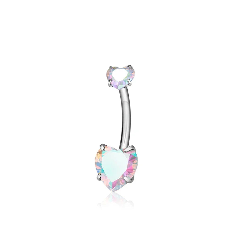 Heart belly button ring with pink clear red purple black CZ titanium heart belly piercing
