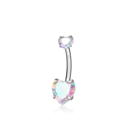 Heart belly button ring with pink clear red purple black CZ titanium heart belly piercing