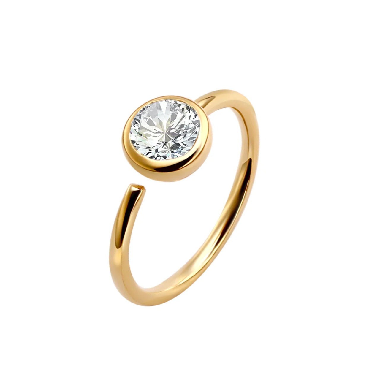 Real gold nose ring 14K solid gold with a diamond CZ stone nose piercing