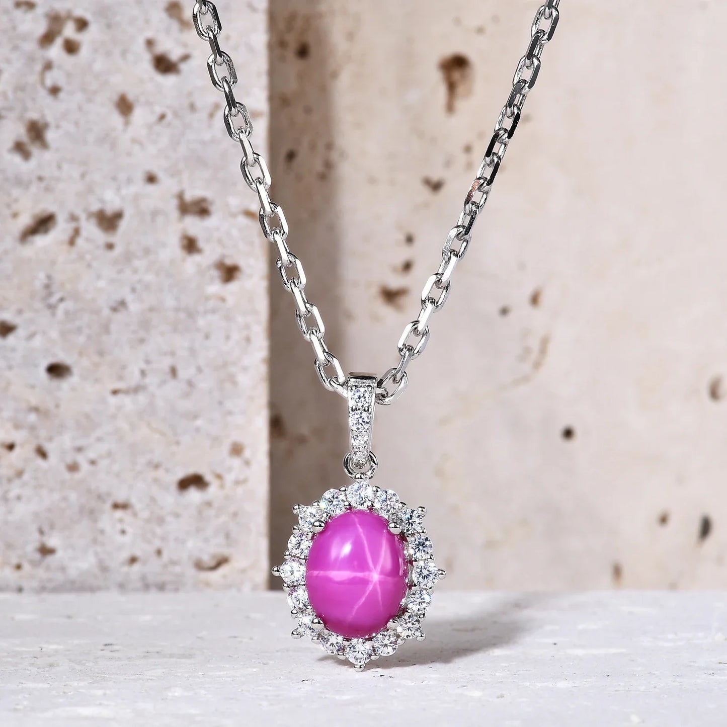 Star ruby necklace with a lab-created red ruby vintage style silver necklace for women