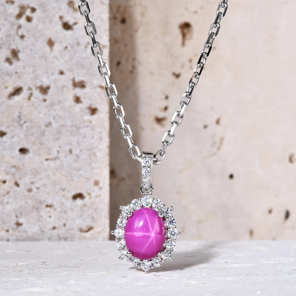 Star ruby necklace with a lab-created red ruby vintage style silver necklace for women