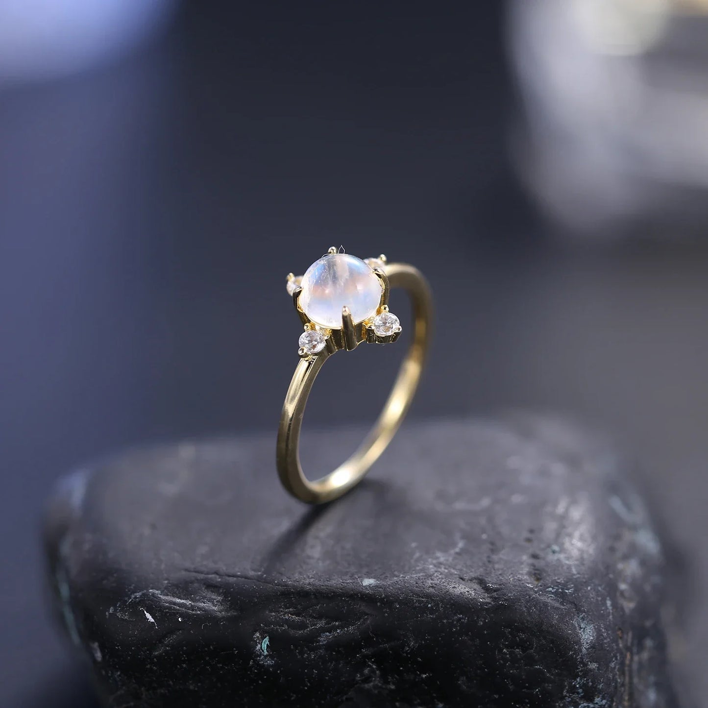 Dainty moonstone ring tiny and simple sterling silver