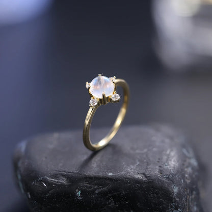Dainty moonstone ring tiny and simple sterling silver