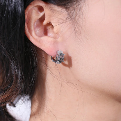 Green moss agate earrings with clear cz sterling silver hoop earrings