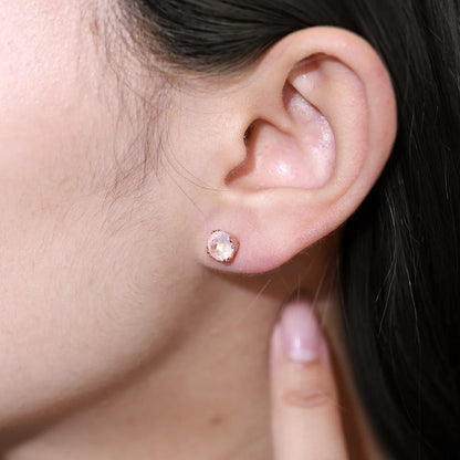 Real moonstone earrings tiny and cute rose gold stud earrings