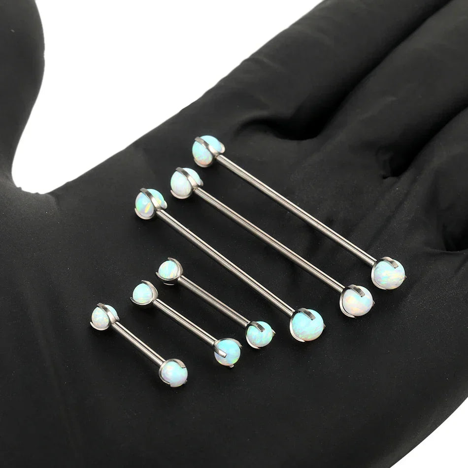 Opal industrial barbell earring titanium 12mm 14mm 16mm 34mm 36mm 38mm nipple piercing 14G