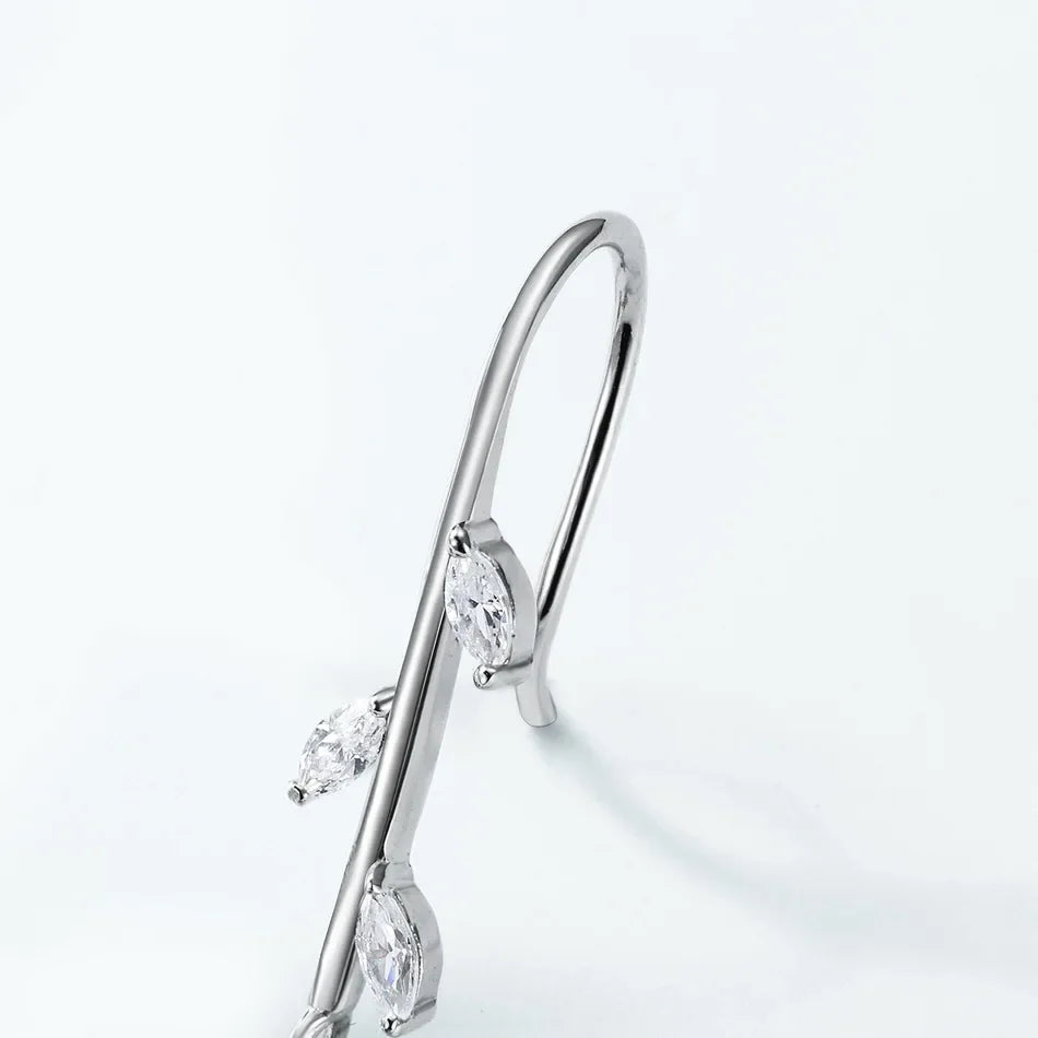 Moss agate long drop earrings silver with clear cz stones