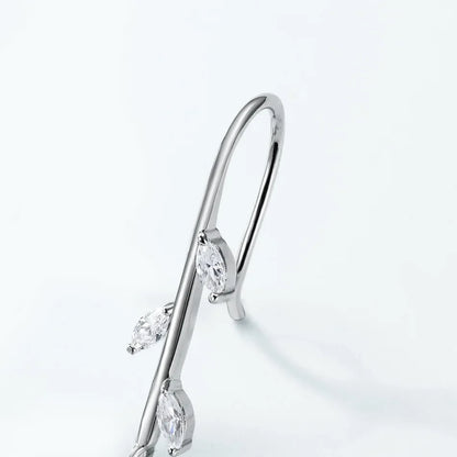 Moss agate long drop earrings silver with clear cz stones