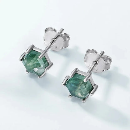 Moss agate stud earrings tiny and cute