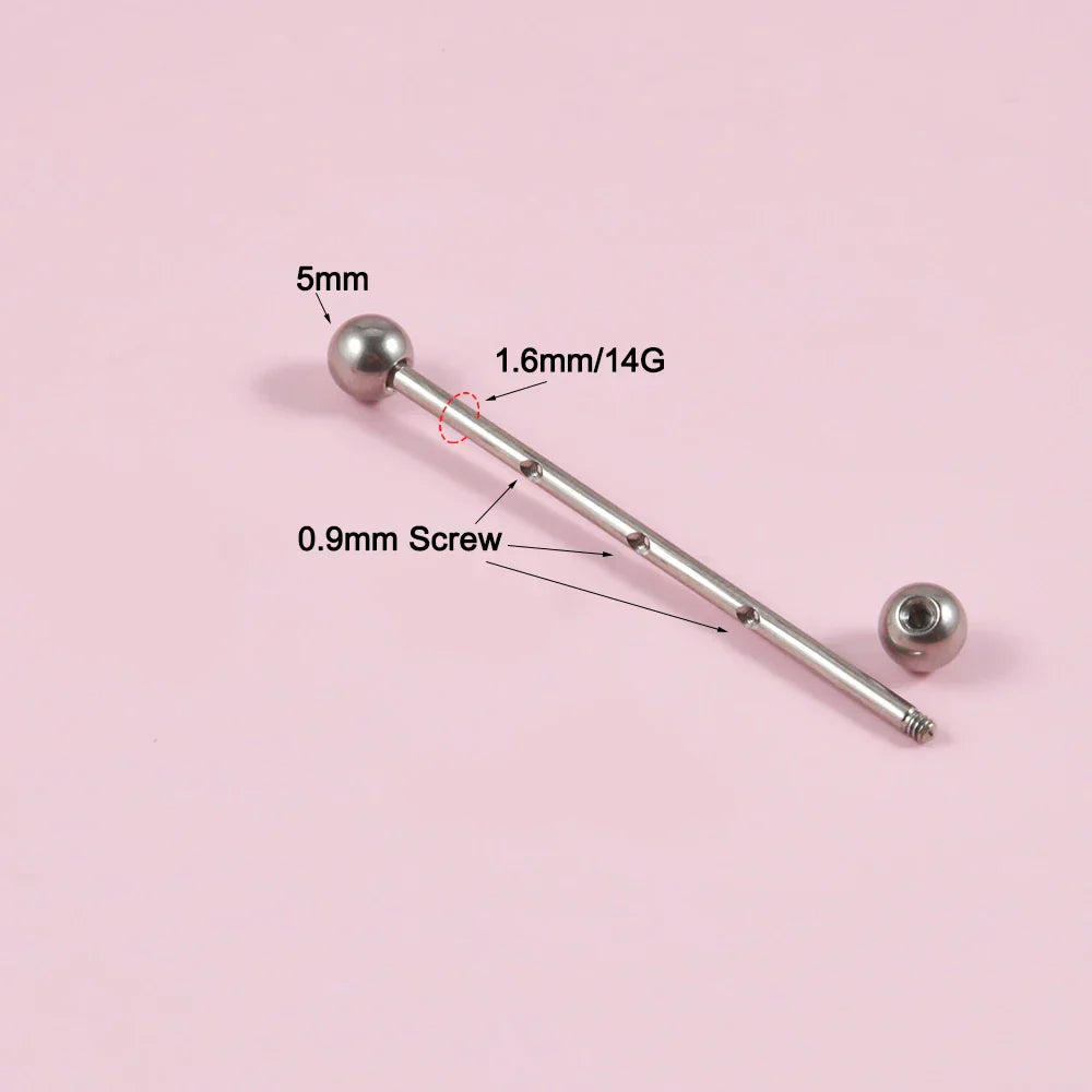 Diamond industrial bar with 3 clear pink blue CZ stones 14G 38mm titanium