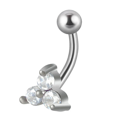 Jestrum lip piercing with 3 dots white blue opal clear CZ stone titanium curved barbell