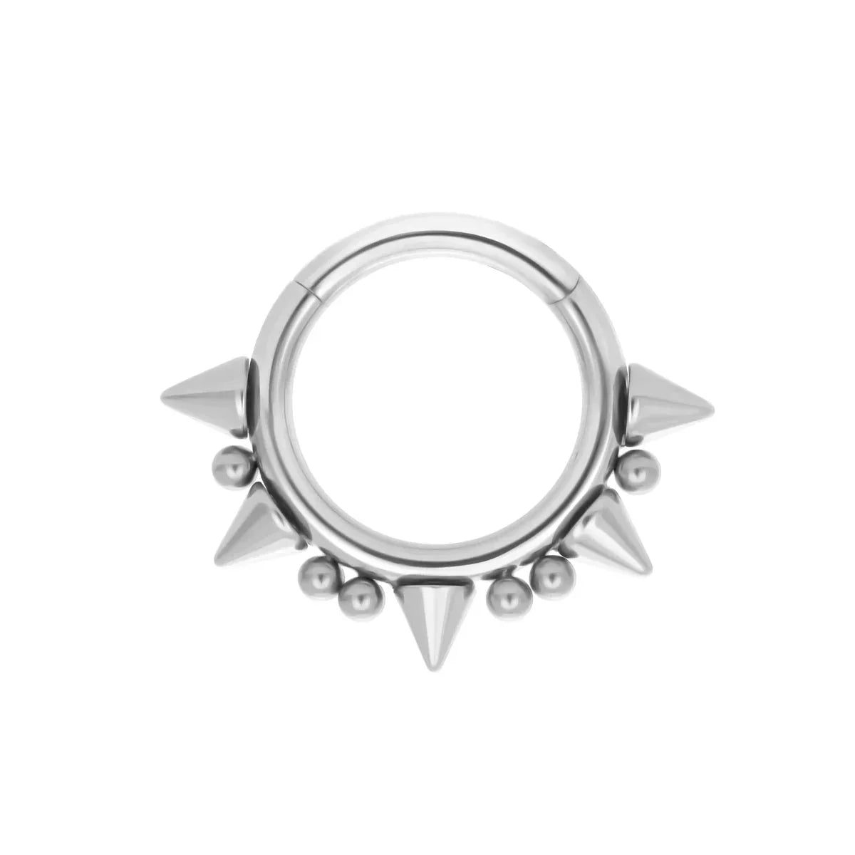 Rosary Milano silver spiked hoop earring with round bead accents, modern fashion jewelry