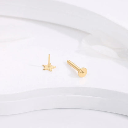 Gold star ear stud star nose stud 14k gold star stud earrings threadless solid gold