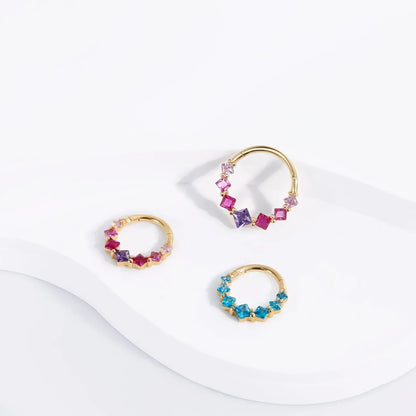 Real gold septum ring with pink blue CZ stones pretty and cute 14K gold nose ring
