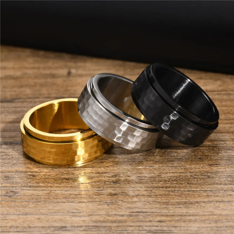 Black stainless steel spinner ring anxiety ring for men