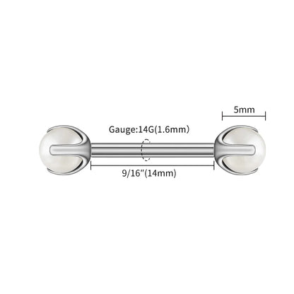 Pearl nipple piercing titanium pearl nipple bar internally threaded 14G