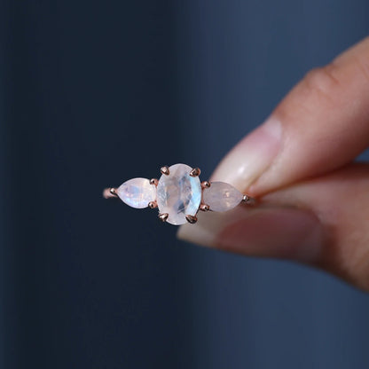 Three-stone ring with natural moonstones art deco