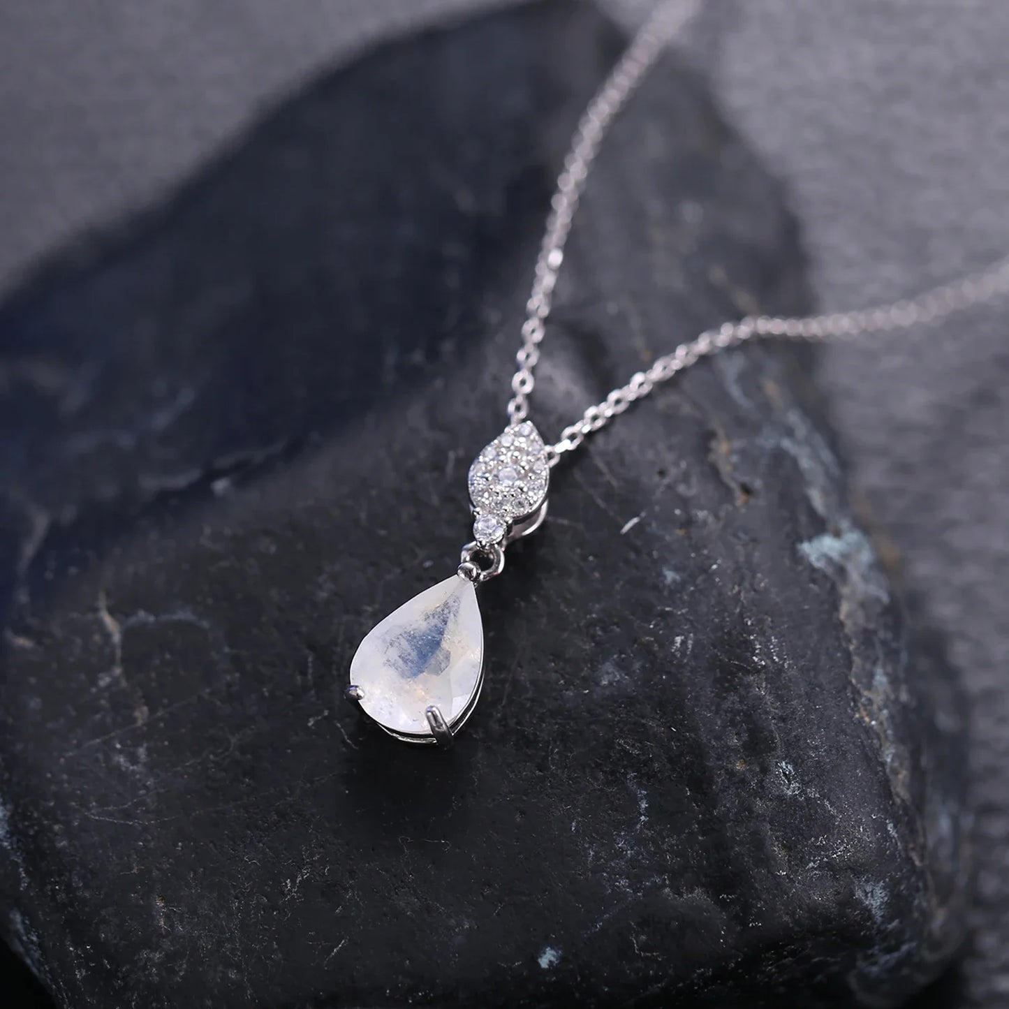Moonstone necklace in a teardrop shape silver necklace