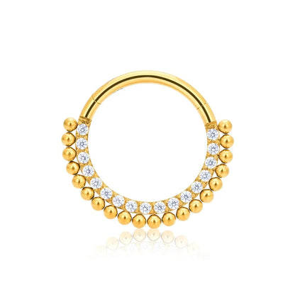 Gold hoop earring with crystal accents, Rosary Milano fashion jewelry
