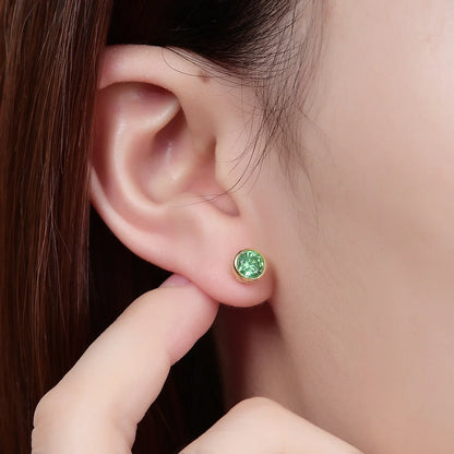 Small and tiny ear studs with green and black cz stones black ear stud for men