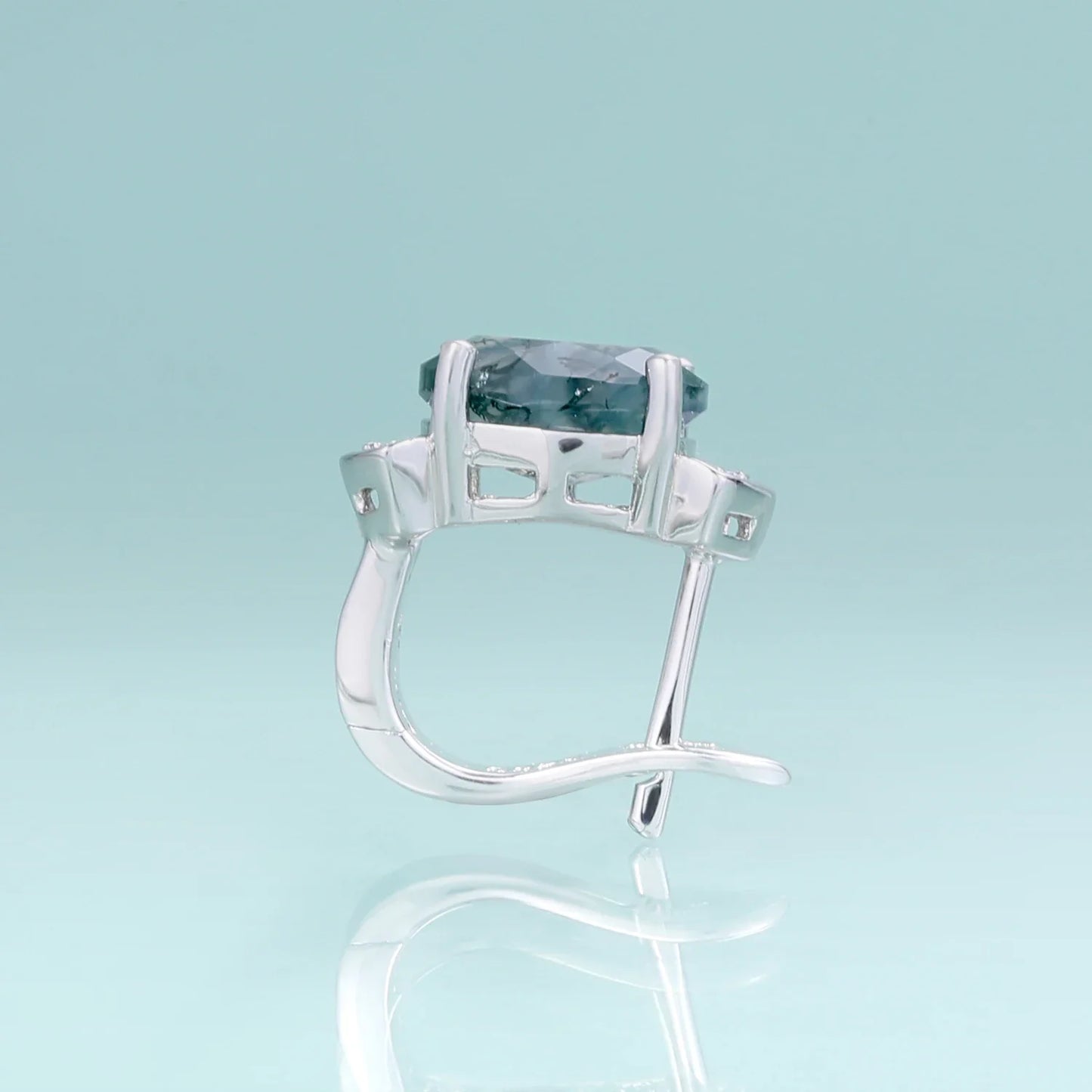 Green moss agate earrings with clear cz sterling silver hoop earrings