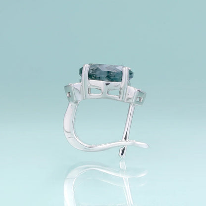 Green moss agate earrings with clear cz sterling silver hoop earrings