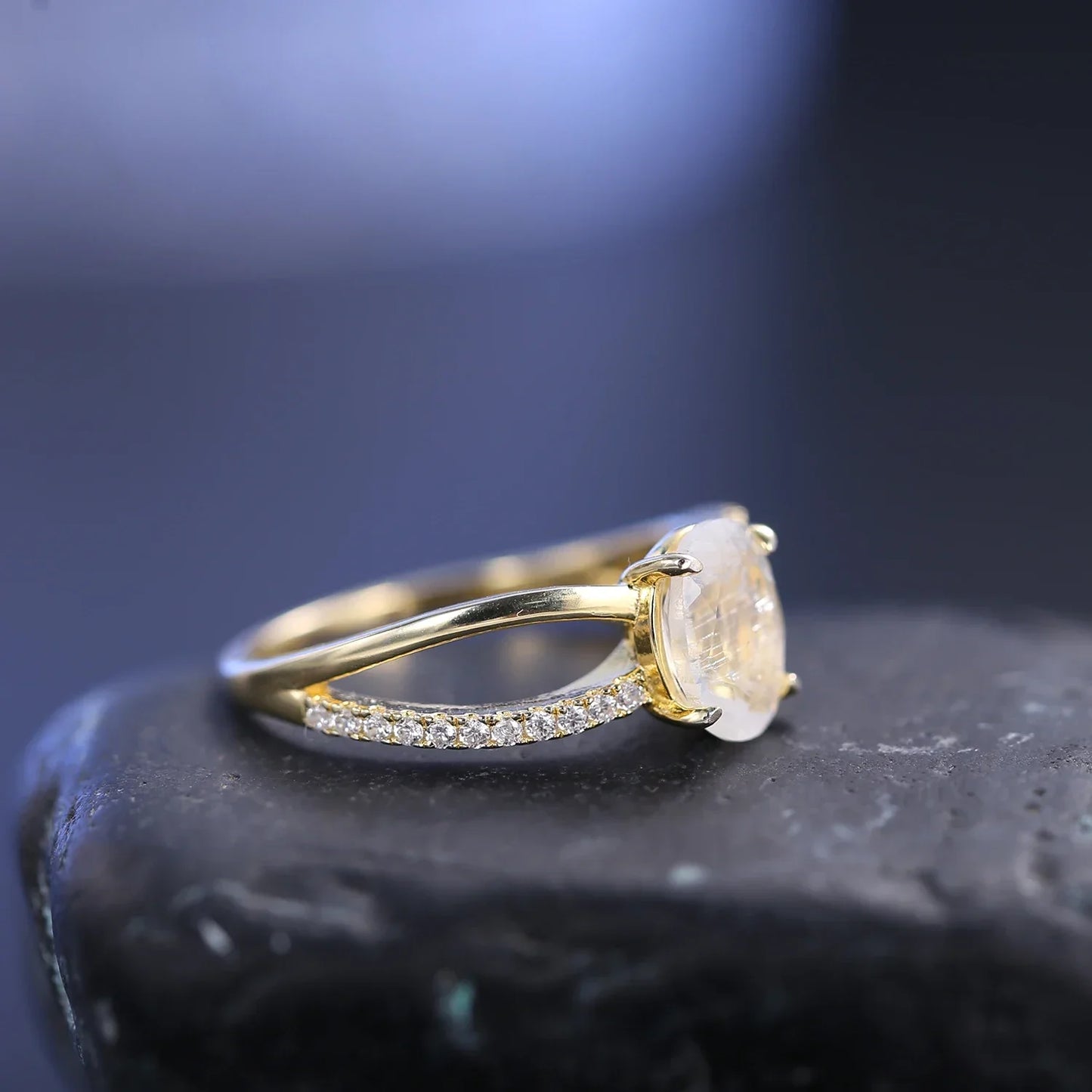 Victorian moonstone ring double layers with cz gold ring for women