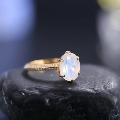 Real moonstone ring with an oval moonstone simple and dainty