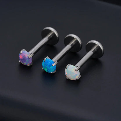 Opal medusa piercing with white blue purple opal cute and tiny titanium lip stud nose stud ear stud