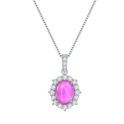 Star ruby necklace with a lab-created red ruby vintage style silver necklace for women